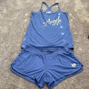 Victoria's Secret Blue Pajama Set with Gold Accents